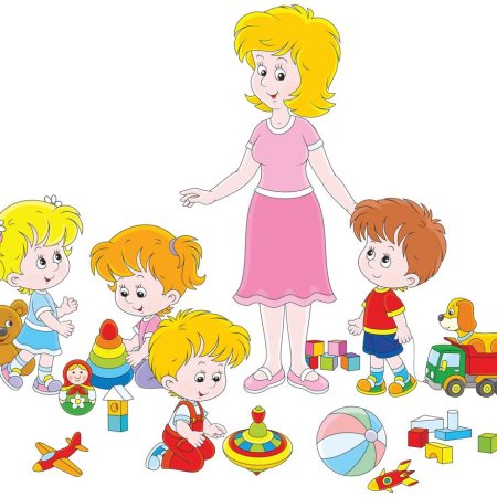 Воспитатель с детьми на прозрачном фоне