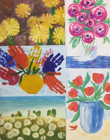 Ваза с цветами красками для детей