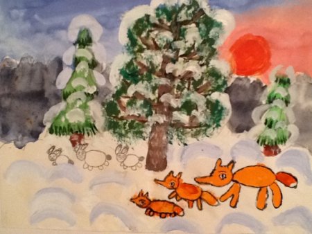 Зимний лес рисунок для детей