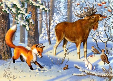 Звери в зимнем лесу