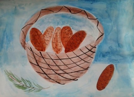 Корзина с еловыми шишками