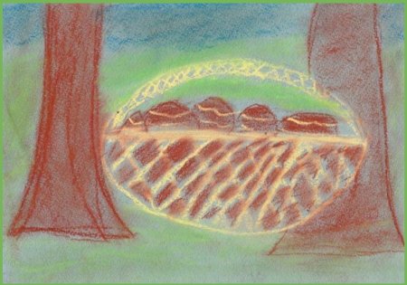 Раскраска корзина с еловыми шишками Паустовский