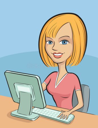 Женщина за компьютером рисунок