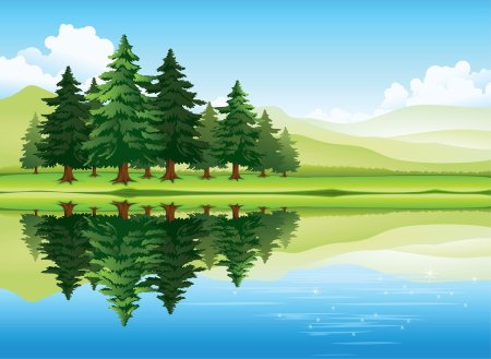 Мультяшный лес с рекой