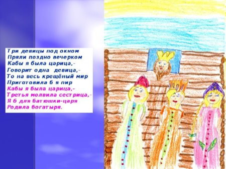 Три девицы под окном пряли поздно вечерком рисунок