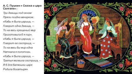Пушкин сказка о царе Салтане три девицы под окном