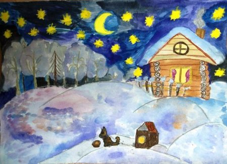 Зимний вечер рисунок