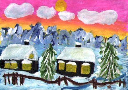 Рисунок на тему зимний вечер