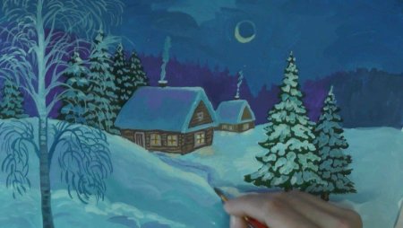 Рисунок на тему зимний вечер