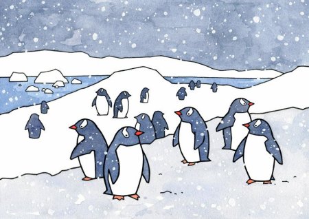 Рисование пингвины в Антарктиде