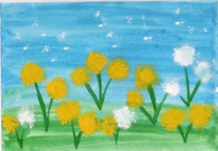 Одуванчики в траве рисование вторая младшая группа