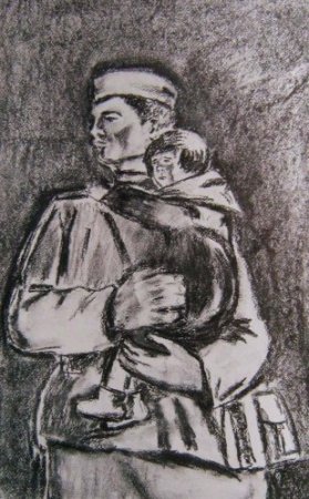 Солдат с ребенком на руках рисунок