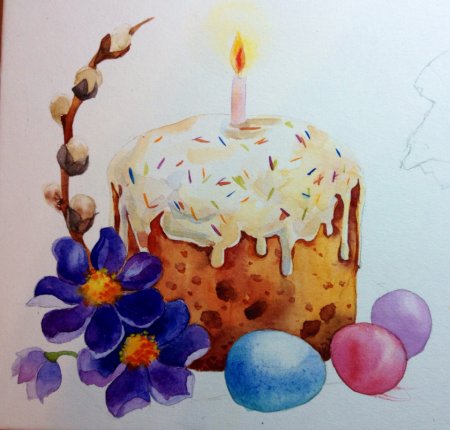 Кулич Пасхальный акварель