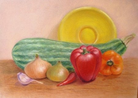 Натюрморт с фруктами и овощами для детей