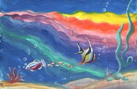 Морское дно гуашью для детей