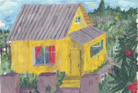 Дачный пейзаж акварелью