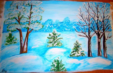 Рисование зимний лес