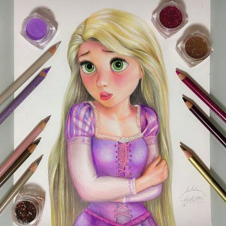 Рапунцель цветными карандашами