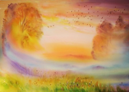 Закат красками для детей