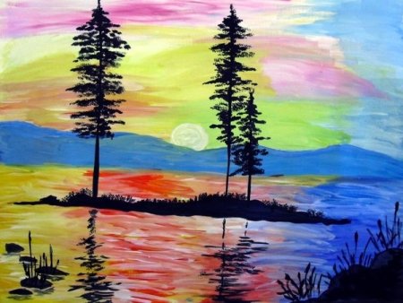 Солнечные пейзажи цветными карандашами