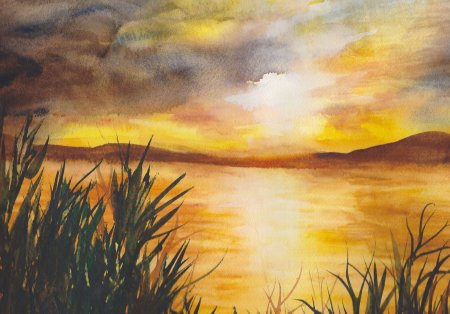 Закат красками для детей