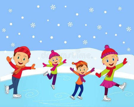 Мультяшные дети катаются на коньках