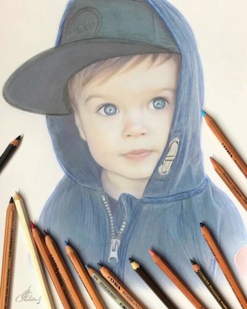 Детский портрет цветными карандашами