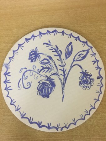 Этапы росписи тарелки Гжель