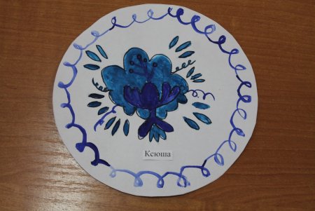 Тарелка расписанная гжелью