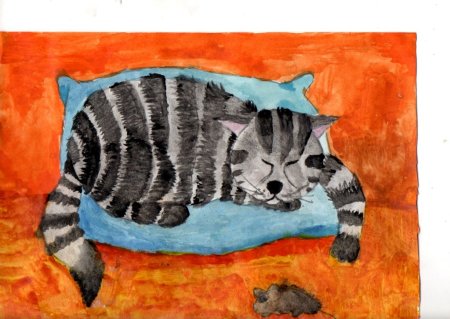 Рисование кот Усатый полосатый детские работы