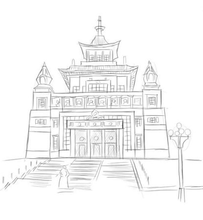 Хурул в Элисте рисунок карандашом