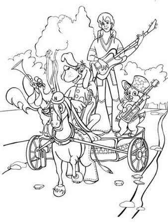 Раскраски к сказке Бременские музыканты братьев Гримм