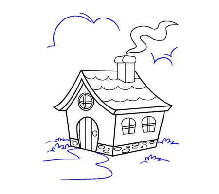 Дым из трубы дома нарисованный