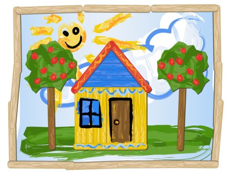 Рисование для малышей красками домик