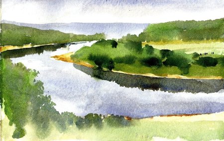 Пленэр акварелью река