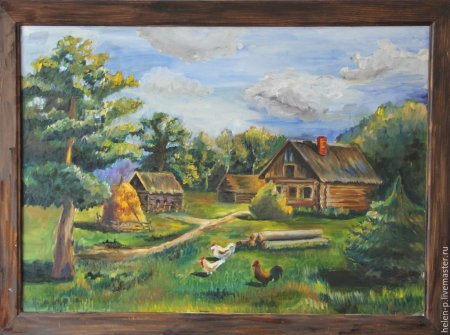 Деревенский пейзаж гуашью