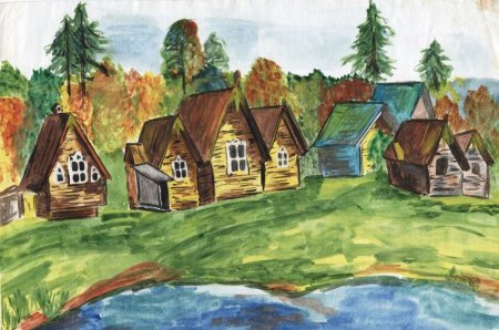 Детский рисунок деревенский пейзаж (55 фото)