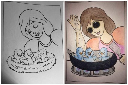 Детские рисунки раскраски в руках взрослых