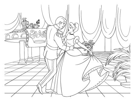 Раскраска Золушка и принц на балу