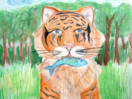 Тигр рисунок детский