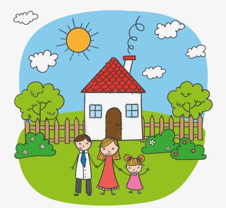 Домик и семья с ребенком