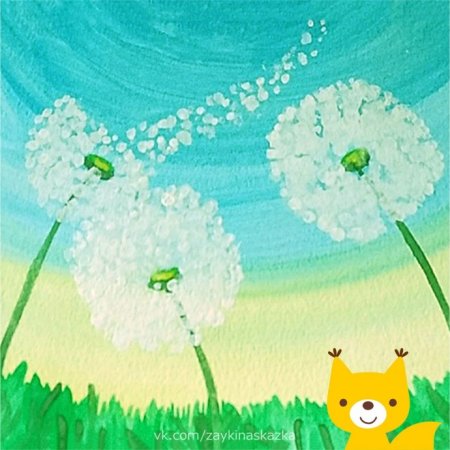 Рисование «одуванчики в траве» (восковые мелки).