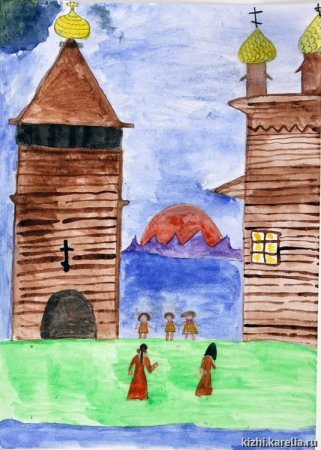 Рисунок острова Кижи легкий