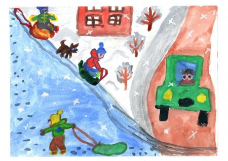 Рисование по правилам дорожного движения зимой