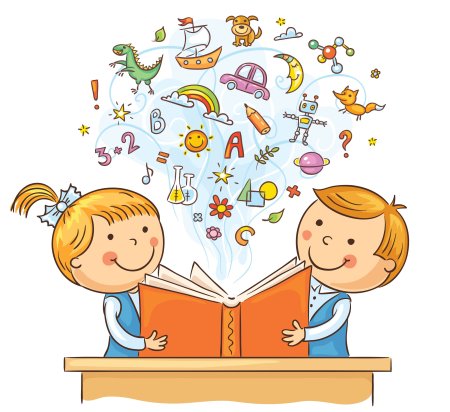 Дети читают книги на прозрачном фоне