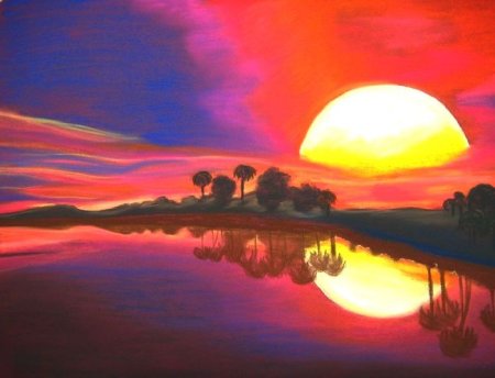 Закат рисунок красками