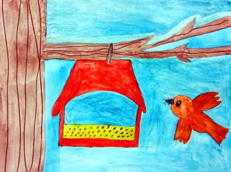 Рисование на тему птицы зимой