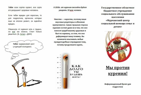 Памятка о вреде курения