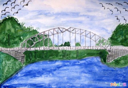 Мост через реку рисунок