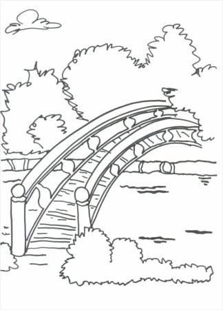 Раскраска мост через реку для детей